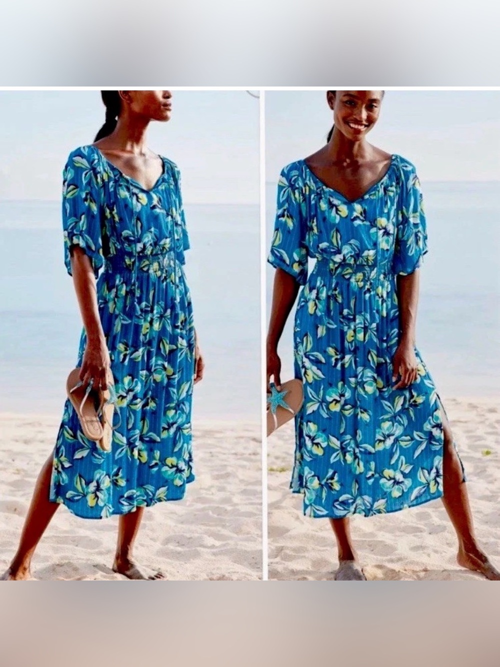 La Blanca‎ Fiji Tropics Blue Poolside metallic midi dress - Small